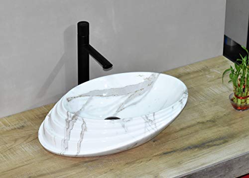 Image of InArt Designer table top wash basin for bathroom /bathroom sink /cabinet wash basin /ceramic basin /counter top basin /vanity washbasin in White Satvario 20 x 15 x 6 Inch