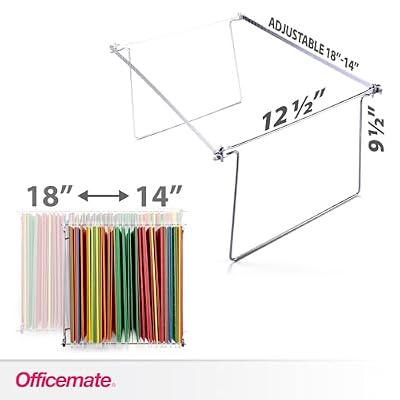 Officemate Hanging File Frame, Letter Size, Adjustable 14 to 18-Inches, 2 Count (Pack of 1),Silver, 91990