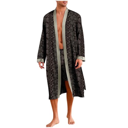 Men's 2 Pcs Robe Silk Satin Kimono Bathrobe with Pants Set Lightweight Soft Sleepwear Fashion Comfy Luxurious Pajamas