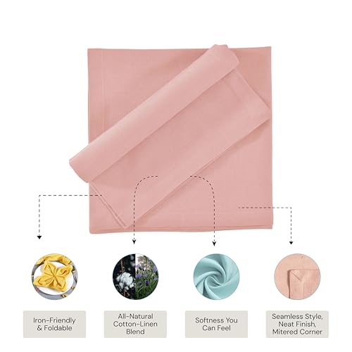 Image of FINGERCRAFT Table Napkins 18x18 Inches Set of 6 Cotton Linen Blend Fabric Dinner Cloth Napkins Washable and Reusable, Good Absorbency for Home, Parties, Hotels (Blush Pink)