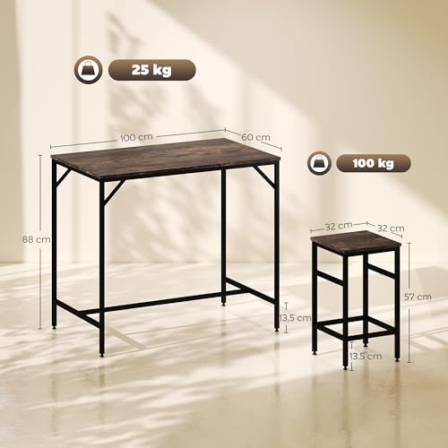 Miniatura 7 de Homcom Juego De Mesa Y Taburetes De Bar, Mesa Alta De Cocina Con 4 Taburetes Industrial, Con Reposapiés, Ahorro De Espacio, Para Espacios Reducidos, Comedor, Salón, Marrón Rústico