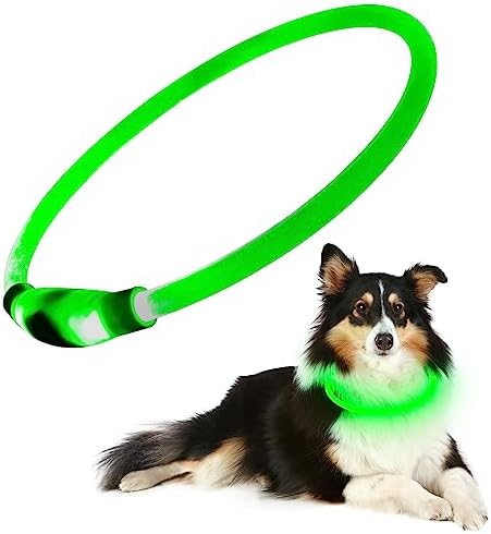 HiGuard LED Dog Collar USB Rechargeable Glowing Pet Collars Lighted Up Safety Necklace Glow in the Dark for You & Your Dogs (Green)