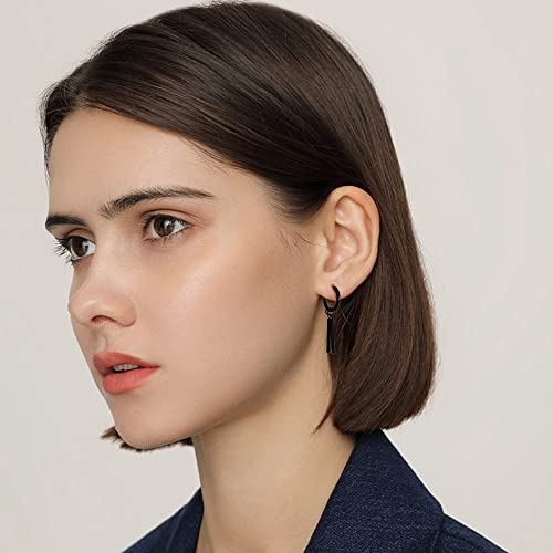 Minimalist Double Bar Small Hoop Short Dangle Drop Earrings For Men Women Boys Girls 316L Stainless Steel Charms Huggie Hinged Hoops Cartilage Helix Hypoallergenic Fashion Personalized Punk Personalized Geometric Line Stick Dangling Gifts Boyfriend Birthday Bff (Black) #TOP5