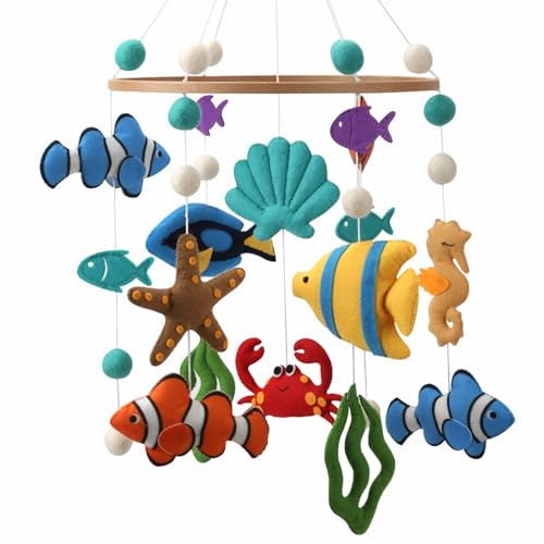 Image of Flora & Ivy Ocean Mobile for Crib - Colorful Gender Neutral Ocean Crib Mobile for a sea Theme Nursery, Gold