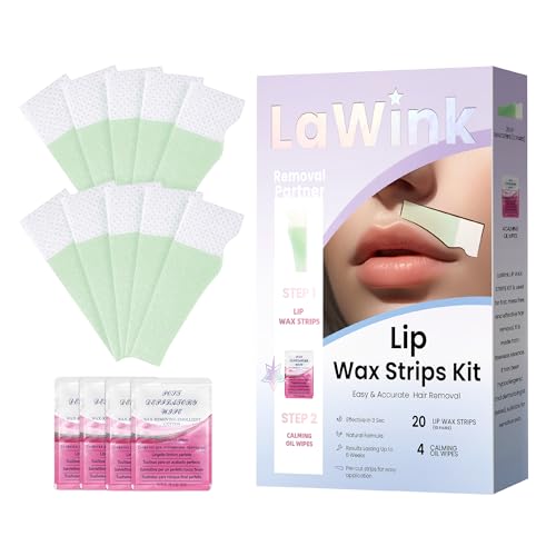 Kit di Strisce di Cera per Labbro Superiore e Viso, 20 Strisce per Depilazione Facciale, 4 Salviette Lenitive con Olio, Cera per Rimozione Peli del Labbro e Sopracciglia