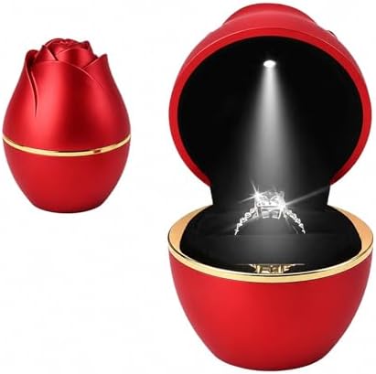 Eveynsh Rose LED Ring Box with Auto Light, Red Ring Case for Proposal