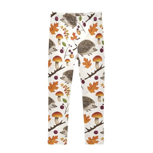ALAZA Girls' Leggings Children's Yoga Pants Skinny Printed Dance Hedgehog Leaf Mushroom Comfortable 4T