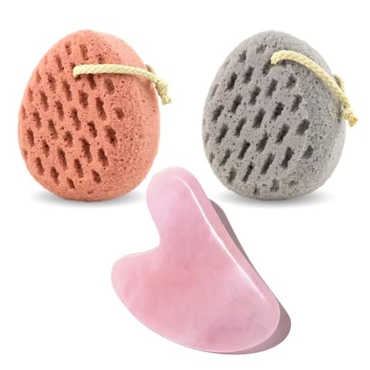 BAIMEI Bath Sponge, Sponge Loofah Body Scrubber & Rose Quartz Gua Sha for Body Massage