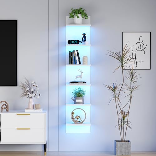 Qupui 6-Tier Wall Shelf with RGB LED 57 Floating Storage White