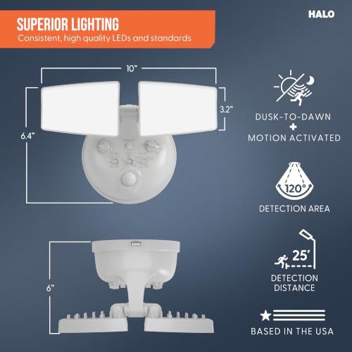 HALO Next Gen Battery-Powered LED Security Floodlight, 2 Head w/Motion Sensing, Dusk to Dawn, 2-Pack, Adjustable Brightness - White by HALO - Used condition - Image 2