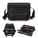 Cwatcun Camera Messenger Bag, Vintage Canvas Camera Bag for Photography with Tripod Holder, Professional DSLR SLR Mirrorless Camera Case, Flap Camera Shoulder Bag Compatible with Canon Nikon Sony, S