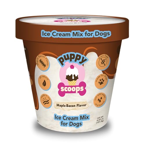 Puppy Scoops Dog Ice Cream Mix (Maple Bacon Flavor), 4.65 oz - Just Add Water and Freeze at Home, Powder Mix with Ice Cream Cup and Reusable Lid - Made in USA