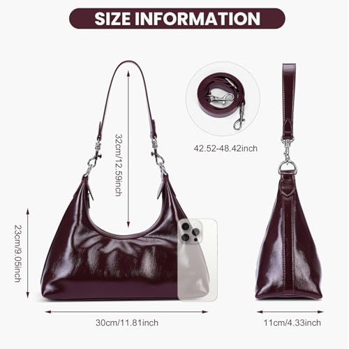 Image of JQWSVE Crescent Shoulder Bags for Women Y2k Purse Hobo Handbag Trendy Glossy Leather Crossbody Bag with Adjustable Strap