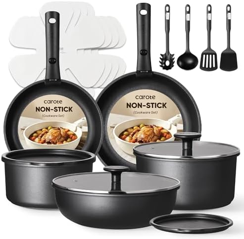 CAROTE 19pcs Pots and Pans Set Non Stick, Detachable Handle Cookw...