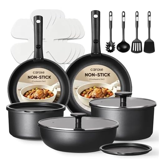 CAROTE 19Pcs Pots and Pans Set Non Stick, Cookware Set Detachable Handle, Nonstick Induction Kitchen Sets Non Stick with Removable Handle, RV Cook Ware, Oven Safe, Black