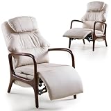 EMIAH Fauteuil Relax avec Accoudoirs en Bois, Soutien Lombaire et Fonction d'extension, Fauteuil Inclinable Électrique avec d'inclinaison et Repose Pieds, Fauteuil TV avec Appui tête Réglable, Beige