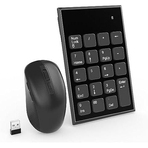 Wireless Number Pad and Mouse, 19 Keys Portable Ultra Slim 2.4GHz 10 Key USB Keypad and 3 Adjustable DPI Silent Mouse Set for Laptop, Notebook, Desktop, PC Computer - Use One USB Receiver Cover