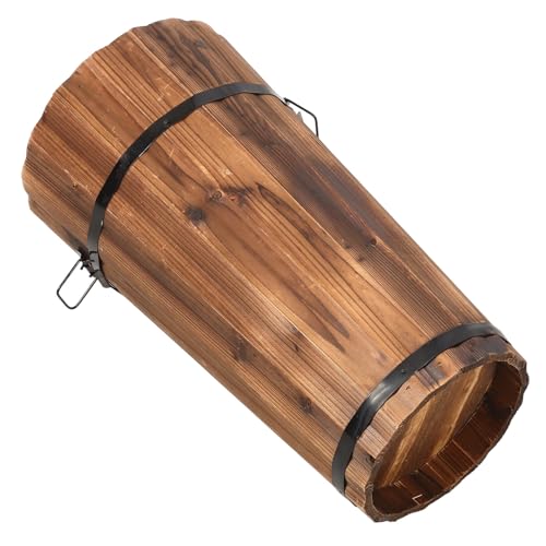 TOVINANNA Carbonized Wooden Umbrella Bucket Stand Large Space-saving Vintage Holder for Outdoor Entryway with Stable Storage for Multiple Umbrellas and Walking Sticks