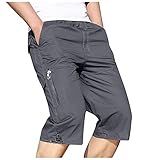 BOTCAM Herren Caprihose Kurze Hose mit Reißverschlusstasche, Jogging Jeans-Optik Chino Cargohose Halblang Freizeithose mit Gummibund, Männer Sommer Bermuda Gerade Tooling Shorts Sporthose