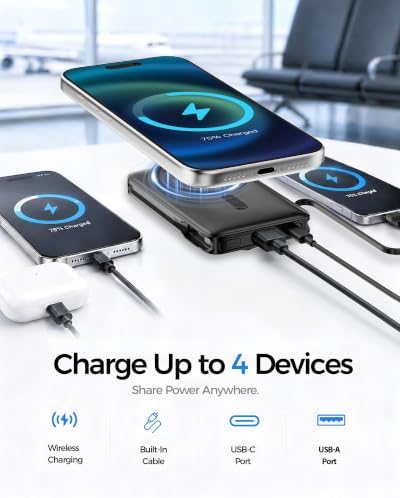 for MagSafe Power Bank iPhone,Portable Charger with Detachable USB-C Cable - 5