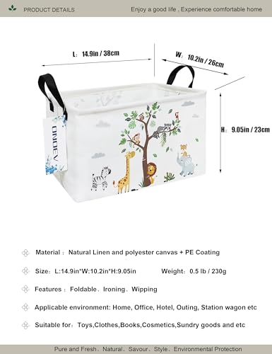 Image of Rectangular Tree Animals Laundry Storage Bin for Adults and Kids | Damp resistant canvas fabric, sturdy stitched carry handles, foldable design organizes closet and playroom daily supplies