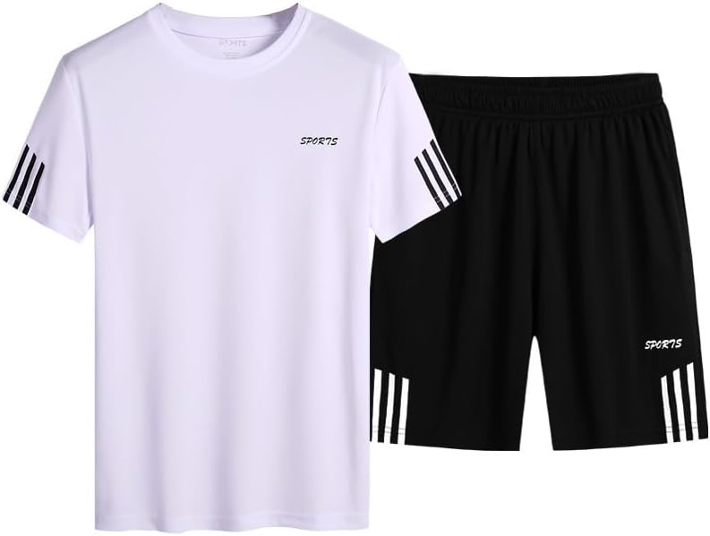 N\PNP Men 2 Piece Outfits Sports Suit Men's Summer Casual Solid Color Round Neck Short-Sleeved T-Shirt & Shorts Set Short Sleeve And Shorts Comfy Running Jogging Athletic Sports Set For Men