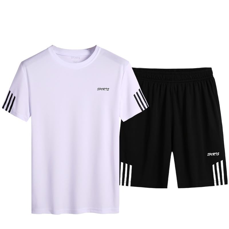 N\PNP Men 2 Piece Outfits Sports Suit Men's Summer Casual Solid Color Round Neck Short-Sleeved T-Shirt & Shorts Set Short Sleeve And Shorts Comfy Running Jogging Athletic Sports Set For Men