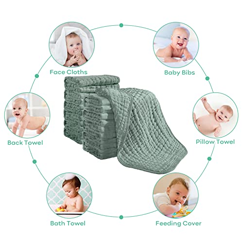 Looxii Muslin Burp Cloths 100% Cotton Muslin Cloths 12 Pack Large 20''X10'' Extra Soft And Absorbent Baby Burping Cloth For Boys And Girls (Dark Green) #TOP3