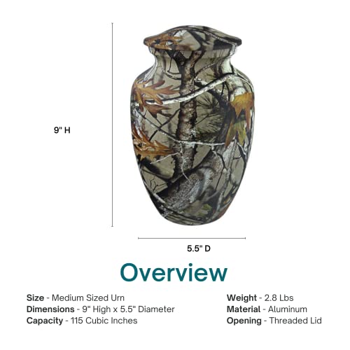Classic Camouflage Cremation Urn For Ashes - Medium, Aluminum, Camouflage Urn, Child Urn, Medium Sized Cremation Urn, 9 Inches High #TOP3