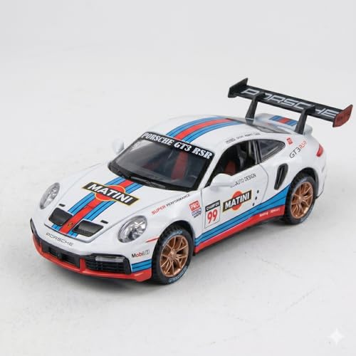 Image of Porsche 911 GT3 RSR 1:32 Scale Die-Cast Car Model - Martini Racing Livery Fixed Rear Wing Pull-Back Alloy Metal Race Car Toy for Kids & Collectors
