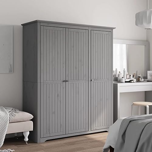 Nqyjm Armario BODO gris 146 x 53,5 x 173 cm madera maciza de pino armario para dormitorio