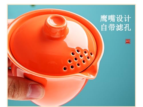 Image of Liang baobao Gaiwan with 3 Cups Travel Tea Set Organizer Blue Glazed Porcelain Teacups Chinese Tea Cups Portable Tea Set Camping Outdoor (Blue)
