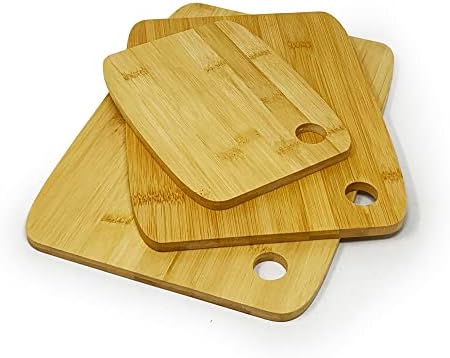 Set of 3 Natural Bamboo Chopping Cutting Slicing Board Set Wooden Serving Platter for Kitchen, Meat & Veggie Prep, Serve Bread, Food Crackers & Cheese (S,M,L)
