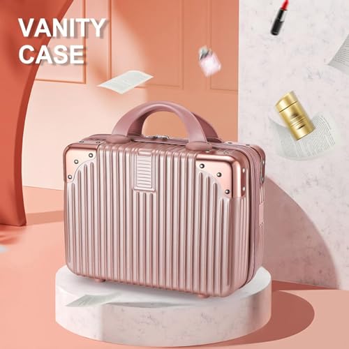 Image of Portable Hard Shell Cosmetic Bag Travel Case, Small Travel Hand Luggage with Elastic Band, Mini Abs Carrying Makeup Case Suitcas (B-Rose Gold)