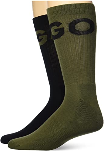Image of HUGO Men's 2-Pack Bold Logo Ribbed Quarter Length Socks, Coal/Fawn, 5-13 UK