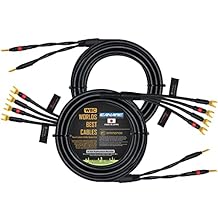 WORLDS BEST CABLES 20 Foot - Canare 4S11 Audiophile Grade - HiFi Star-Quad Bi-Wire Speaker Cable Pair with Eminence Gold Banana & Spade Connectors [Banana x2 Spade x4]