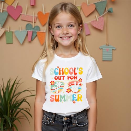 Image of MODNTOGA Girl Last Day of School Shirt Big Kid School's Out for Summer T-Shirt Flower Sunglasses Graphic Short Sleeve Tee Top (White, 10-11 Years)