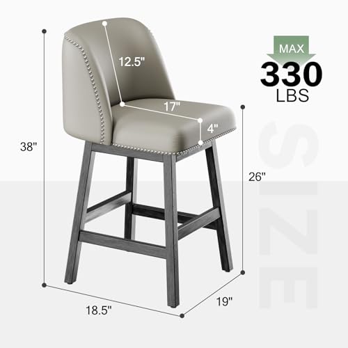 Senyun Y8L035-036 Bar Stools Set Of 2, 26 Inch Swivel Counter Height Bar Stools With Back, Faux Leather Upholstered Seat Barstool thumb #2