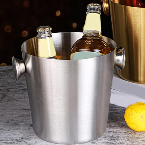 FxaumsGxuk Cubeta de hielo para el bar de cócteles, recipiente aislante, 2 litros, grande, de metal, con asa, para bebidas, cerveza, vino, champán, cócteles, bares, fiestas al aire libre - imagen 2