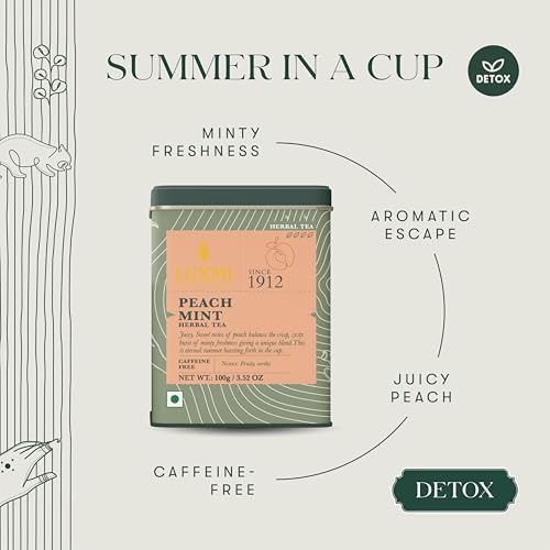 Image of Luxmi Estates Peach Mint Tea with Cinnamon Ginger Hibiscus, 50 cups (100g /3.5oz) | Caffeine-Free