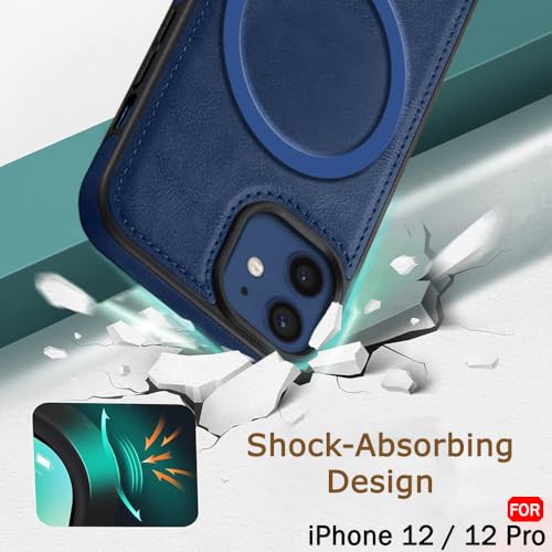 Image of TheGiftKart Genuine Leather Finish Back Cover Case for iPhone 12 /12 Pro | Shockproof Design | Raised Edges for Camera & Screen Protection | Stunning Minimalist Design (MagSafe Compatible, Blue)