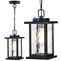 Small Outdoor Pendant Light for Porch Dusk to Dawn, 11.8" Outdoor Chandelier for Gazebo with Adjustable Chain & Tempered Glass, Exterior Hanging Lantern Light Fixture for Patio Entryway Garage, 1Pack