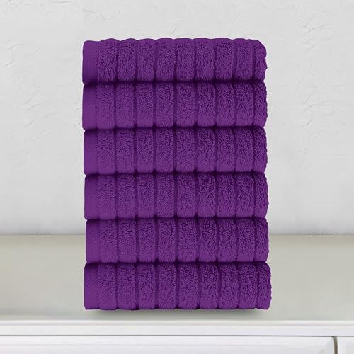 Image of Elegant Comfort 100% Turkish Cotton Corduroy Ribbed Luxury Washcloths 6 Pack Soft 13 x 13 Inch - Higly Absorbent, Durable, Quick Dry, Spa Premium Hotel Quality for Bathroom or Travel, Purple
