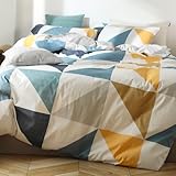 LILYPEACH Geometric Duvet Cover Set Queen Size, Abstract Triangle Pattern Print Bedding Set, 3 Piece Egyptian Cotton, Zipper Closure, Soft Breathable, for Home Bedroom Guest Room All Seasons