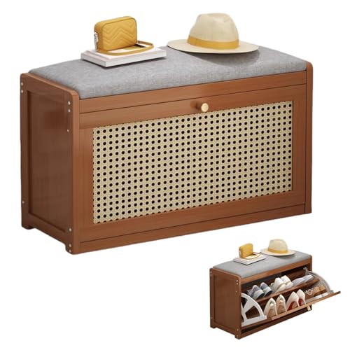 Banc range-chaussures noyer 70 cm avec coussin confortable et rangement réglable - 2