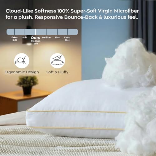 Image of AYKA Premium Microfiber Pillow for Sleeping, Set of 4 | 17x27 Inch Hotel Luxury Bed Pillows | 100% Virgin Fiber Fill, Soft & Fluffy | Neck Support for Side, Back & Stomach Sleepers | White