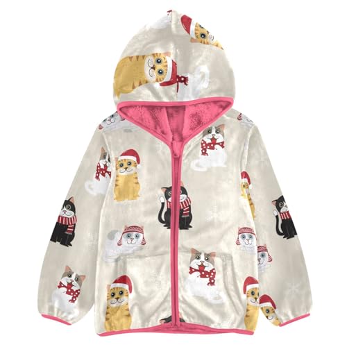 OTVEE Christmas Cute Cat Kids Hoodie Jacket Fall Spring Full Zip Warm Outwear Coat