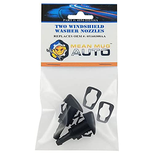Mean Mug Auto 4154-232314A (Two) Front Windshield Washer Nozzles - Compatible with Dodge Caliber - Replaces OEM #: 05160308AA