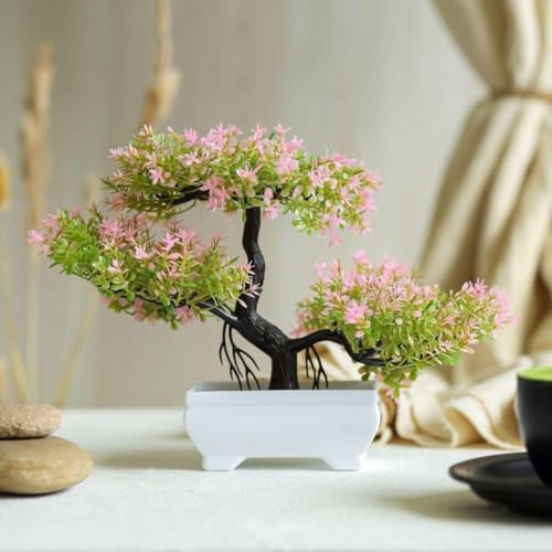 Image of SATYAM KRAFT 1 Pcs Artificial Small Bonsai Flower with Designer Pot | Realistic Looking - No Maintenance | Flower Pot for Home Decor,Office Decor, Table Decor.