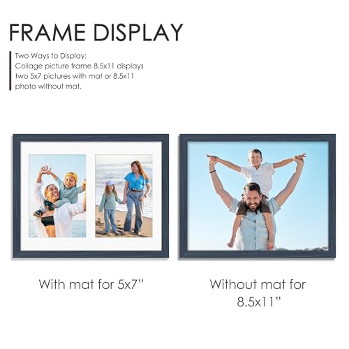 Image of DUENPY 8.5x11 Double 5x7 Picture Frame Double Picture Frame Displays Two 5x7 inch Photos Available Horizontal Wall Mounting Display and Vertical Navy Blue